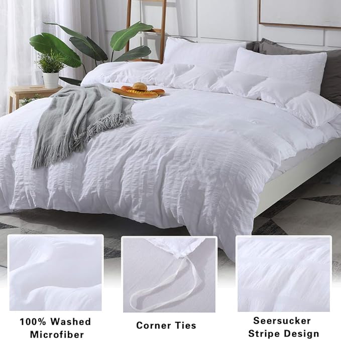 AveLom White Duvet Cover Twin Size，2 Pieces Stripe Textured Soft Washed - Image 2