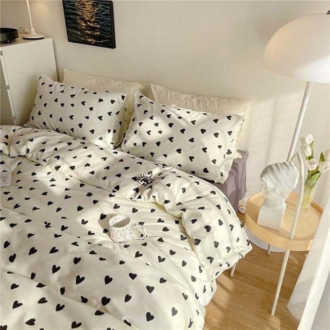 Nayoroom Black and White Heart Duvet Cover Full Size Black Hearts Printed on by Nayoroom