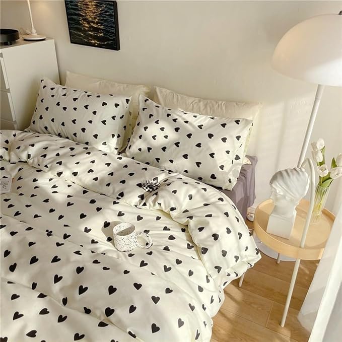 Nayoroom Black and White Heart Duvet Cover Queen Size Black Hearts Printed on by Nayoroom