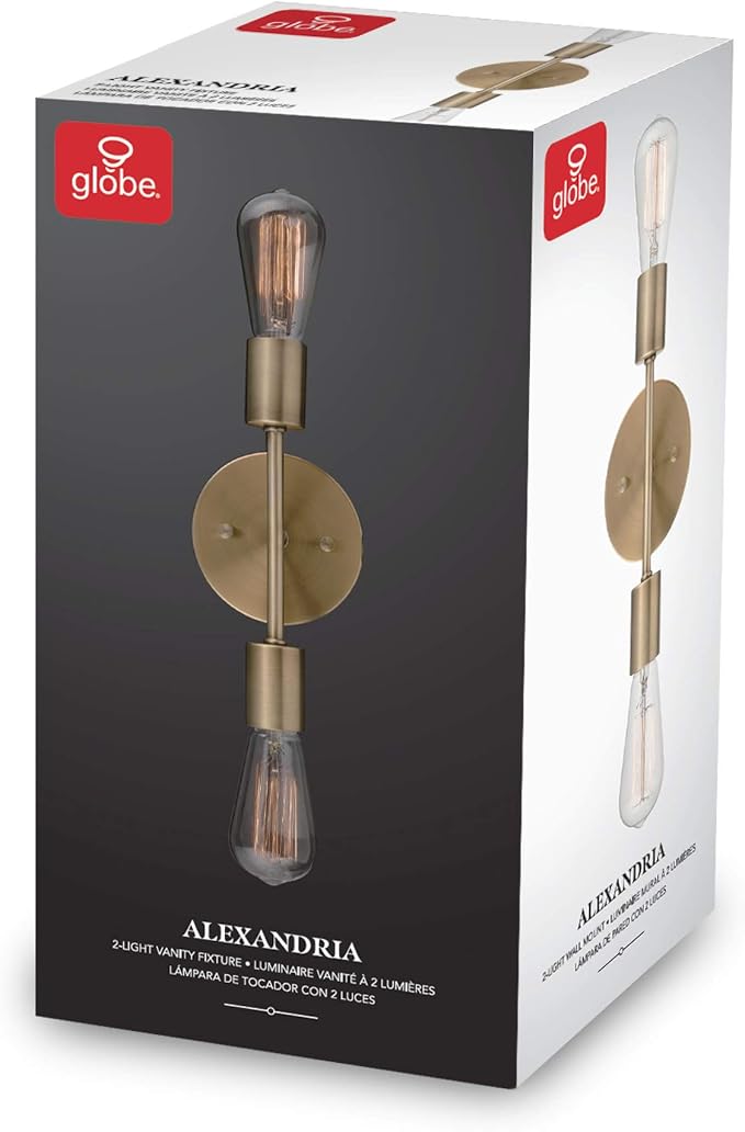 Globe Electric 2-Light Vanity Light, Matte Brass, Open Socket, Horizontal - Image 7