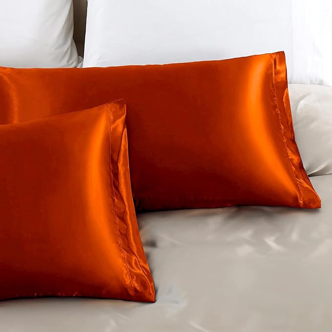 Aormenzy Satin Pillow Cases for Women King Size Set of 2, Burnt Orange Satin - Image 5
