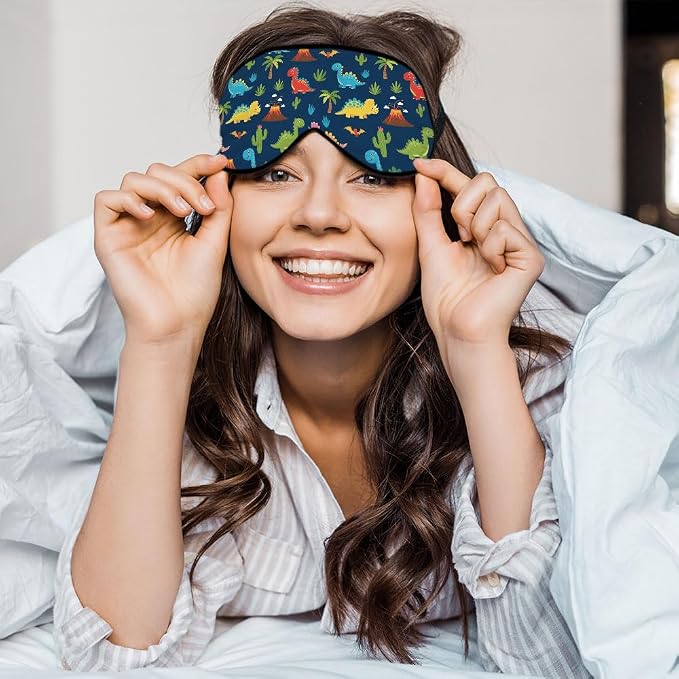 Cute Dinosaurs Sleep Eye Mask Children Print Palm Tree Animal Green Blue Red - Image 5