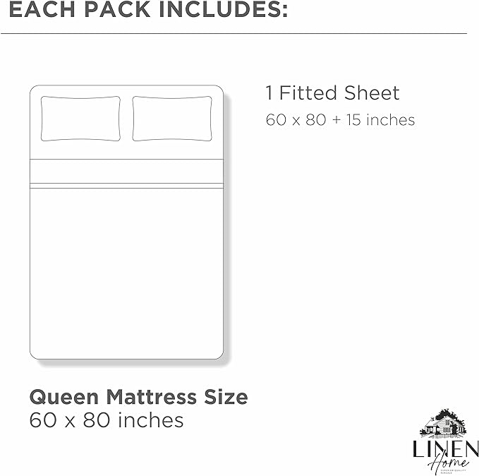 Linen Home 100% Cotton Percale Weave Fitted Sheet, Queen Size, Dark Blue - Image 6
