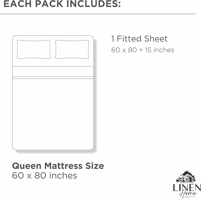 Linen Home 100% Cotton Percale Weave Fitted Sheet, Queen Size, 1 Deep Pocket - Image 6