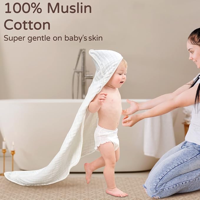 Yoofoss Hooded Baby Towels for Newborn 2 Pack 100% Muslin Organic Cotton Baby - Image 2