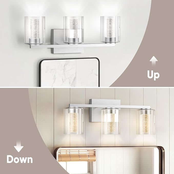 LED Modern Bathroom Light Fixtures Over Mirror, 3-Light Brushed Nickel Vanity - Image 8