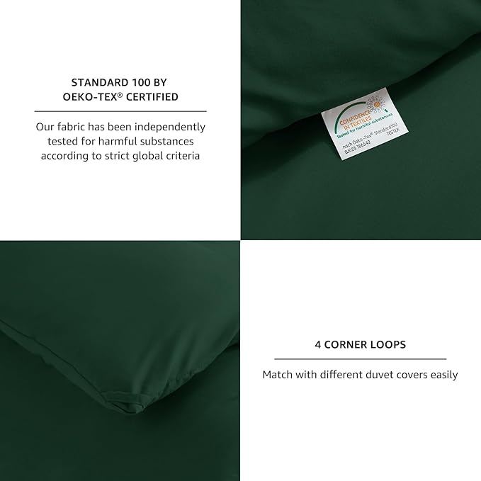 CozyLux Dark Emerald Green Queen Comforter Set, 3 Pieces Solid Breathable - Image 5