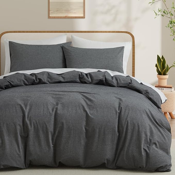 LOVQUE 100% Washed Cotton Duvet Cover Queen Size, 90x90 Inches by LOVQUE