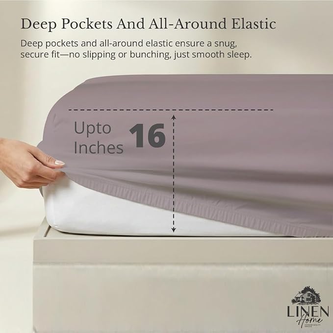 Linen Home 100% Cotton Percale Weave Fitted Sheet, King Size, Prelude Purple - Image 2