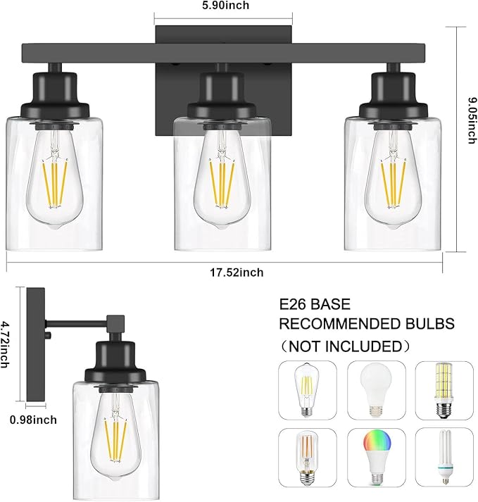 3-Light Bathroom Light Fixtures, Modern Bathroom Wall Lights Over Mirror - Image 5