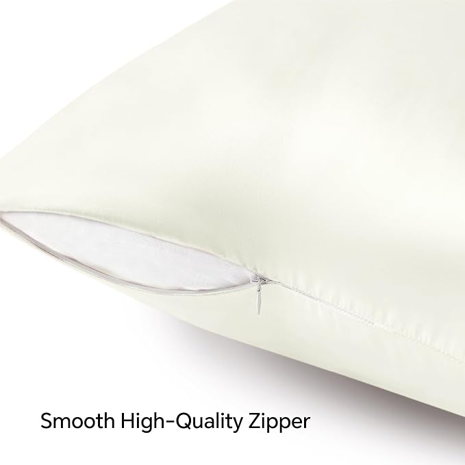 BEDELITE Satin Pillowcase with Zipper 2 Pack, Ivory Pillow Cases Standard Size - Image 5