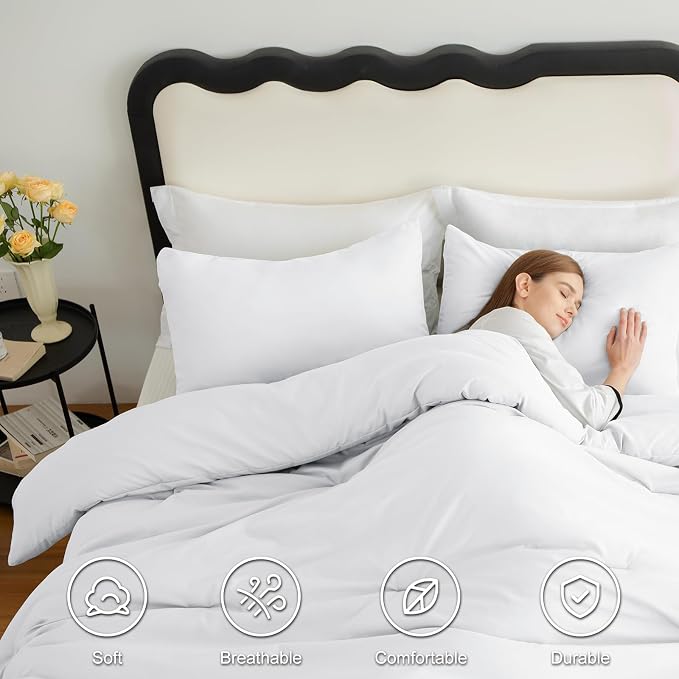 CozyLux Twin Comforter Set White, 2 Pieces Twin Extra Long Solid Breathable - Image 5