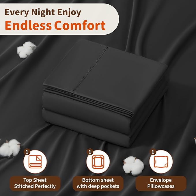 LBRO2M 1000 Thread Count 100% Egyptian Cotton Sheets Set Twin XL, 3 Piece Sets - Image 5