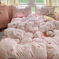 BOLINLIVING Pink Bow Duvet Cover Twin Size, Girls Kids Cute Striped Bowknot by BOLINLIVING