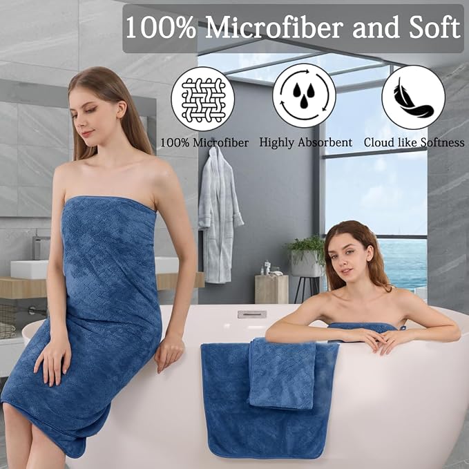 Ycosy Navy Bath Towels Set 35x70 Inches - Image 3