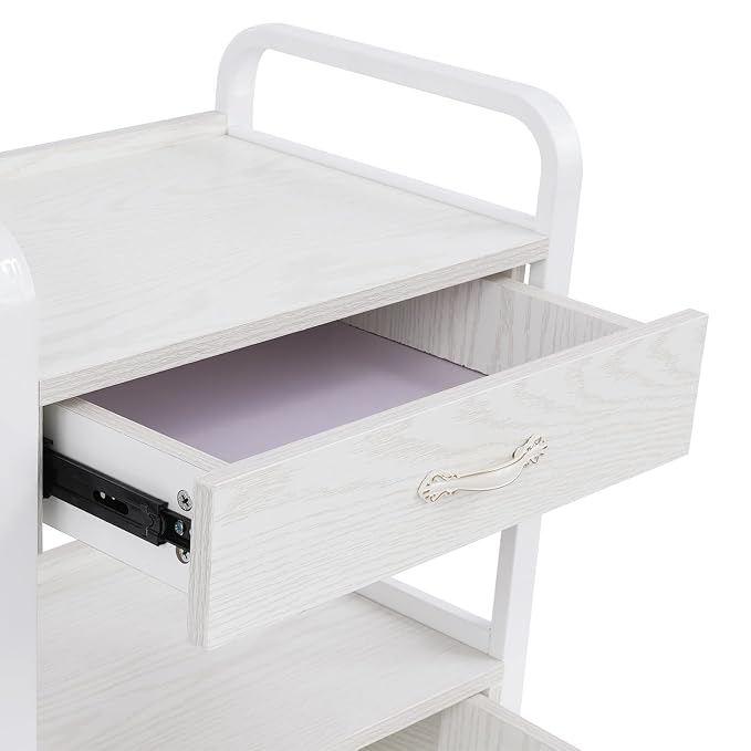 Salon Trolley Cart with Wheels, Mobile Utility Storage Cabinet with 1 Drawer & - Image 3