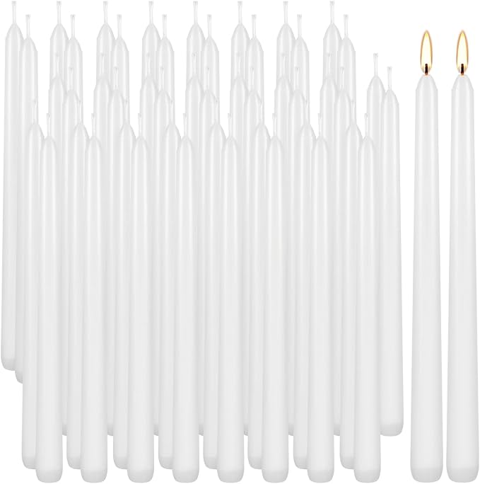 WPONSZU 50 Pack White Taper Candles, 7-8 Hours Burn Time, Smokeless and Dripless - Image 2