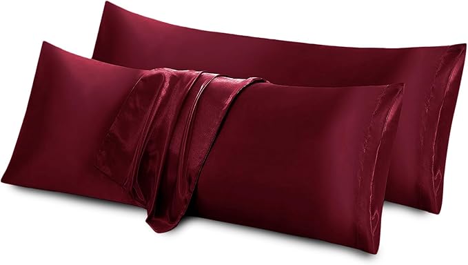 Aormenzy Satin Body Pillow Cover Set of 2, 20x54 Inches Burgundy Body Pillow by Aormenzy