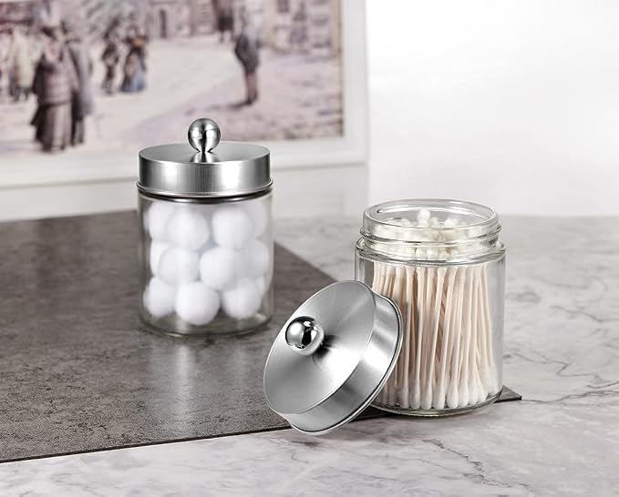 Amolliar 6Pc Apothecary Jars Bathroom Vanity Organizer- Rustic Farmhouse Decor - Image 4
