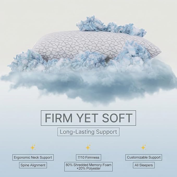 Meoflaw Adjustable Memory Foam Pillows: 2 Pack Queen Size Shredded Foam Bed - Image 7