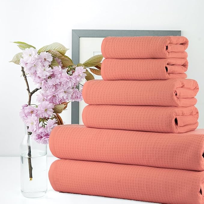 CASA COPENHAGEN Waffle 6Pcs 100% Egyptian Cotton Large Designer Towels Gift - Image 3