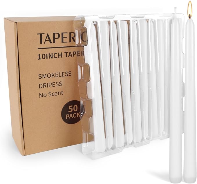 WPONSZU 50 Pack White Taper Candles, 7-8 Hours Burn Time, Smokeless and Dripless - Image 9