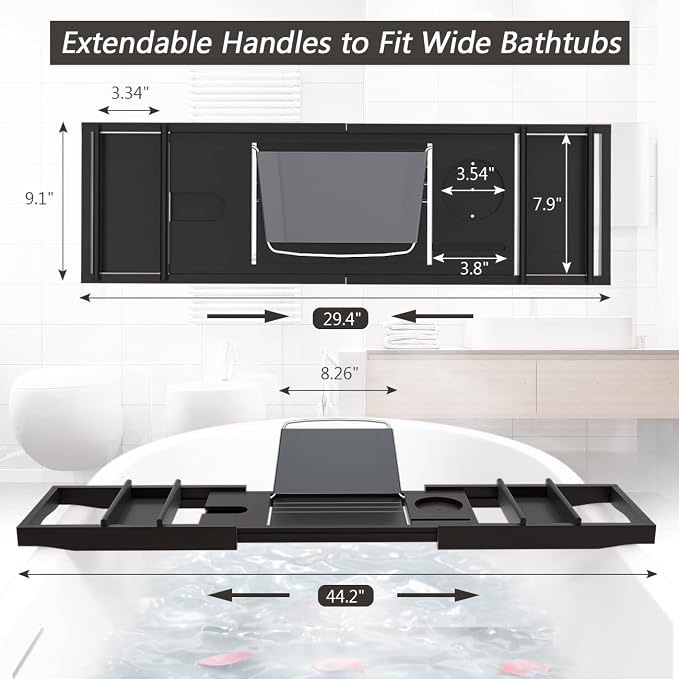 Domax Bathtub Caddy Tray Expandable Bamboo Tub Tray - Image 3