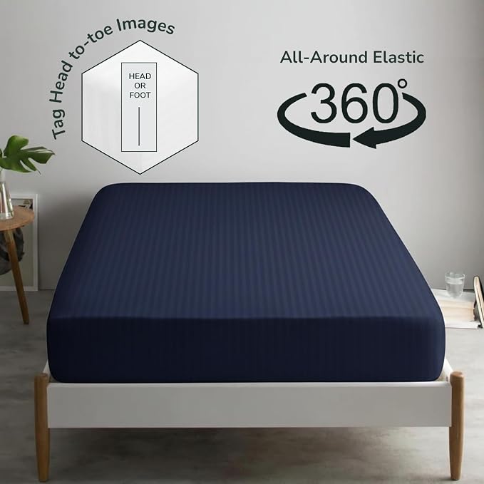 Feather & Stitch 1 Piece Fitted Sheet Full Size, 100% Cotton Damask Sateen Weave - Image 4