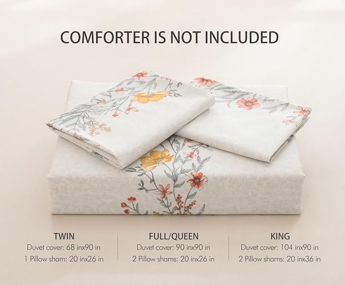 SLEEPBELLA Duvet Cover Set, 600 Thread Count Cotton Red & Yellow Floral Pattern - Image 7