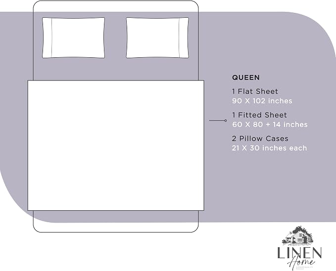 Linen Home Queen Percale Sheets 100% Cotton, 4-Piece Set, Deep Pocket Fits 16" - Image 6