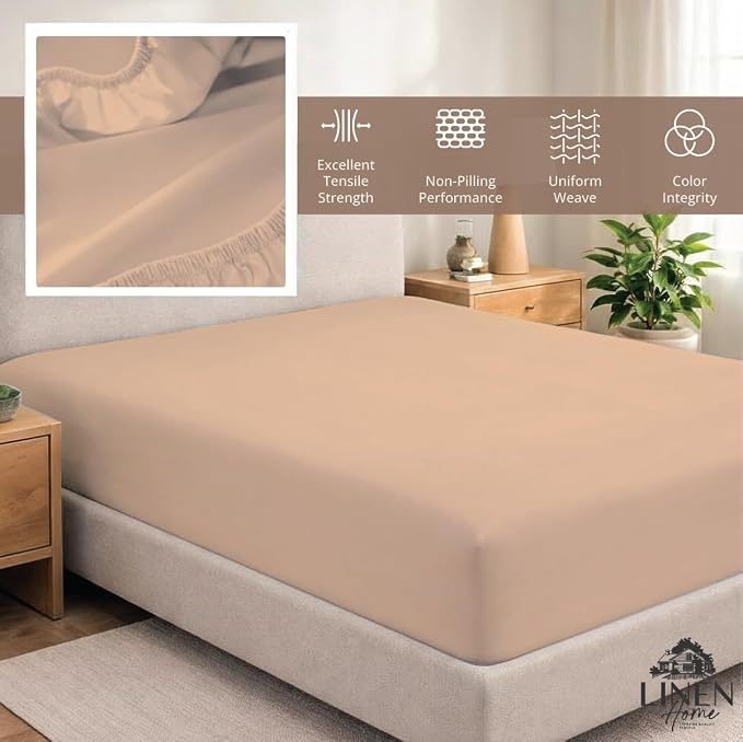 Linen Home 100% Cotton Percale Weave Fitted Sheet, Queen Size, Brushed Rose - Image 5