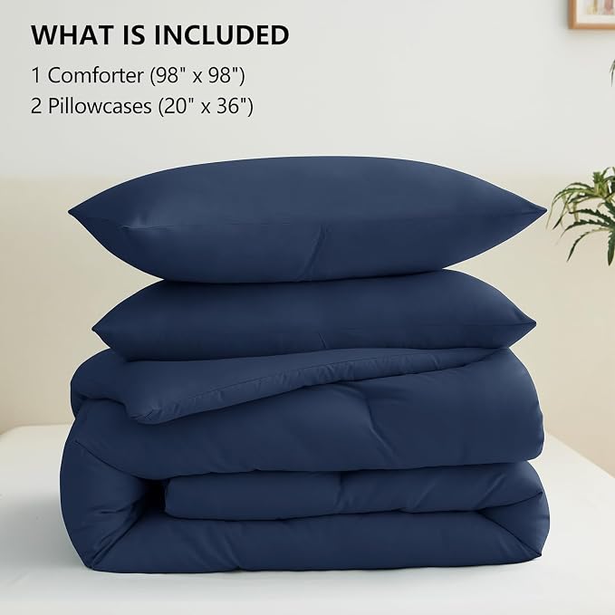 CozyLux Oversized Queen Comforter Set Navy Blue, 3 Pieces 98x98 Solid - Image 6