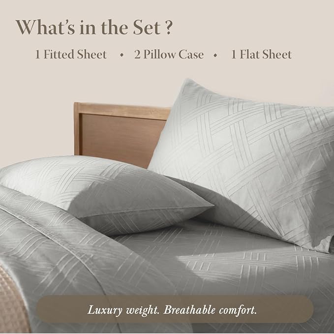 Threadmill California King Size Sheets | 800 Thread Count Jacquard Celine Light - Image 4