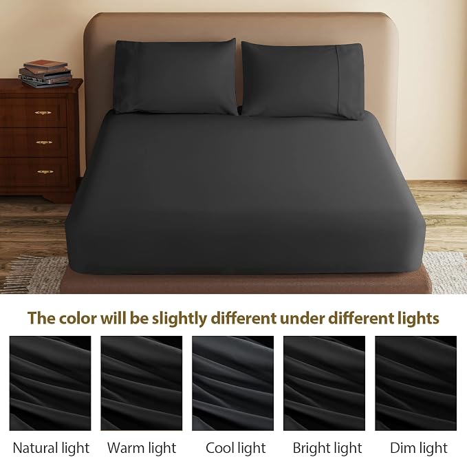100% Egyptian Cotton Fitted Sheet King Size Black, 600 Thread Count, 8-16" Deep - Image 8
