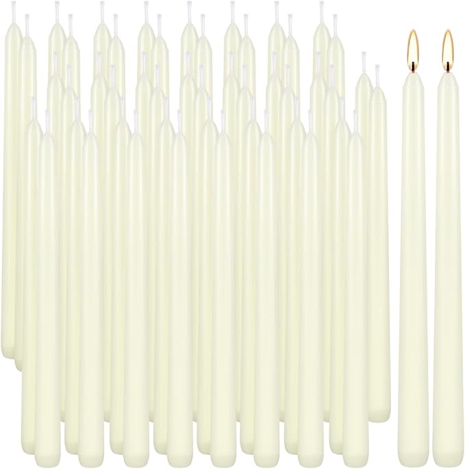 WPONSZU 50 Pack Ivory Taper Candles, 7-8 Hours Burn Time, Smokeless and Dripless - Image 2