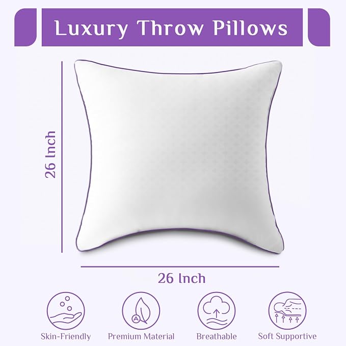 JOLLYVOGUE Euro Size Pillows Set of 2, Luxury Fluffy Hotel Quality - Image 3