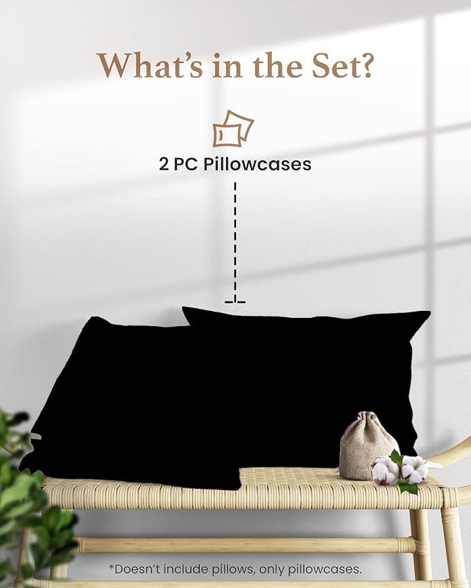 1000 TC Black King Pillowcases Set of 4 100% Egyptian Cotton Pillow Cases - Image 2