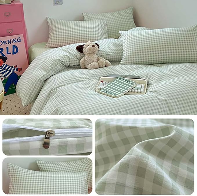 Nayoroom Green Gingham Duvet Cover Full Size Plaid Dorm Bedding Set 3 Pieces - Image 7