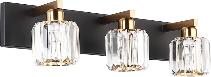 Aipsun Crystal Vanity Light Black Bathroom Vanity Lighting Fixtures 3 Lights by Aipsun