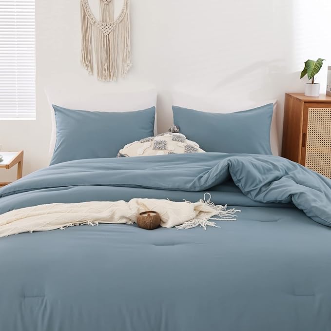 ROSGONIA California King Comforter Set Dusty Blue, All Season Bedding Bedspread - Image 4