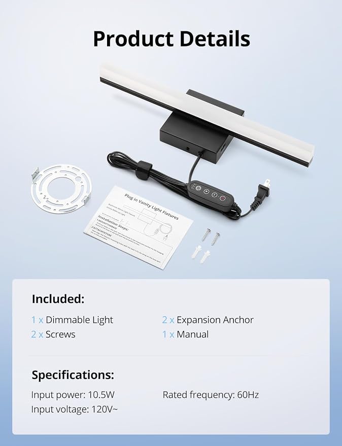 Combuh Black Plug in Vanity Light Bar Corded - Image 9