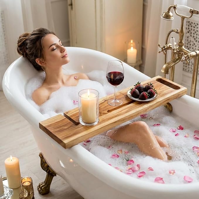EcoDecors Eleganto 42" Live Edge Solid Teak Bath Caddy Tray - Image 4