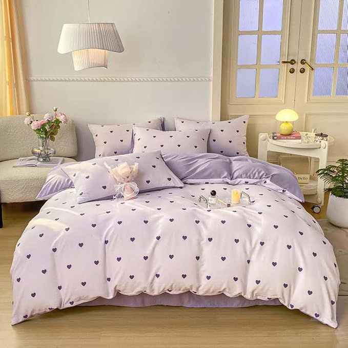 Nayoroom Purple Heart Duvet Cover Queen Size Cute Hearts Coquette Bedding Set - Image 3