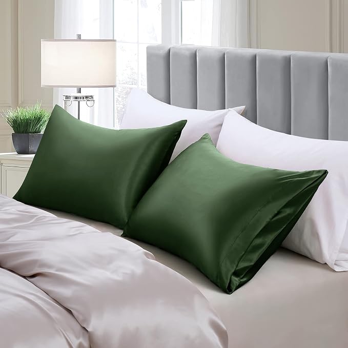 Aormenzy Satin Pillow Cases for Women King Size Set of 2, Woodland Green Satin - Image 3