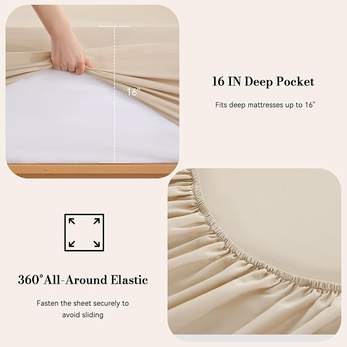 Twin Sheet Set 3 Piece, Wrinkle Free, Oeko-Tex Certified Bedsheets，Cream - Image 3