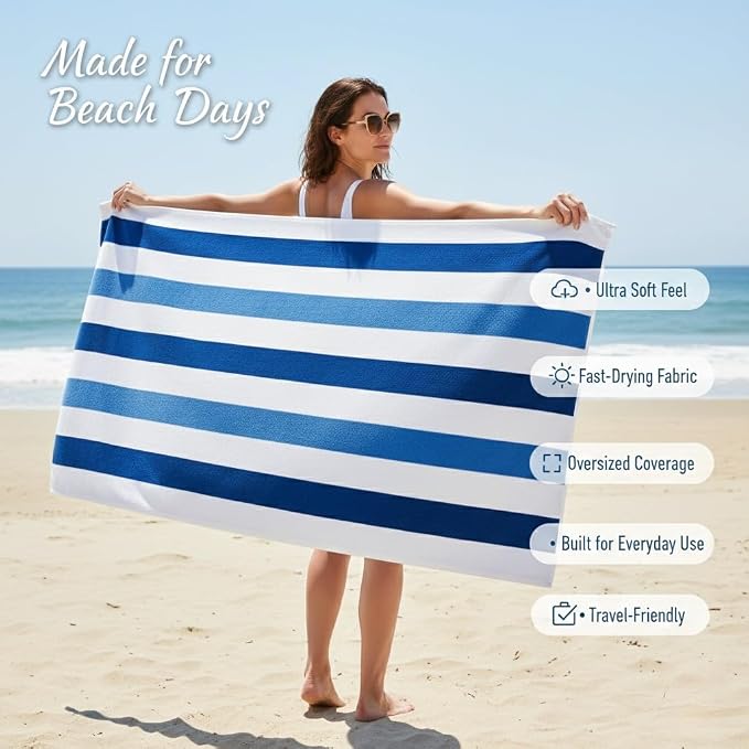 Premium Velour Cabana Beach Towel 4 Pack, 30” x 60” Soft Plush Cotton Pool Towel - Image 2