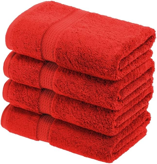 SUPERIOR Egyptian Cotton Pile Hand Towel Set of 4, Ultra Soft Luxury Towels by SUPERIOR