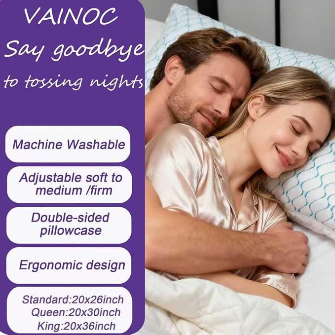 VAINOC Memory Foam Pillows Queen Size Set of 2, Adjustable Cooling Pillow - Image 2