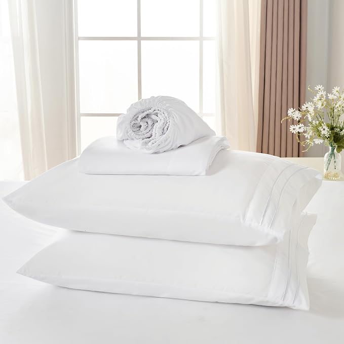 ROSE&RISY White Full Sheet Set, 4 Pieces Soft Bedding Sheet Set, Breathable and - Image 6