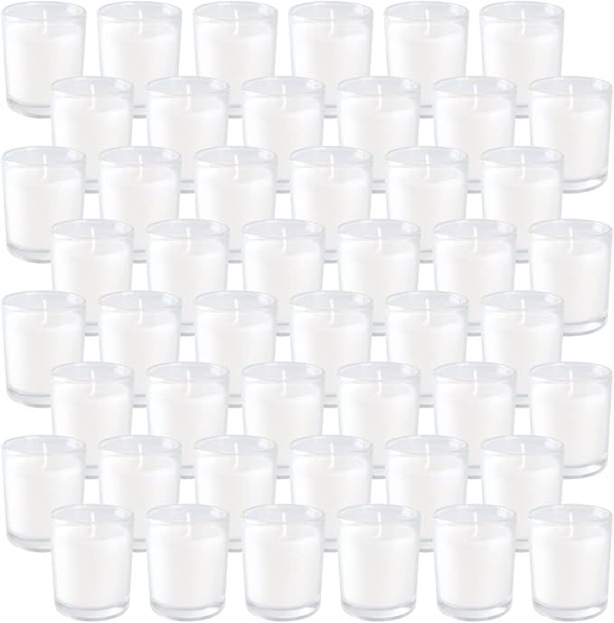 Set of 48 White Votive Candles, Unscented Candles Filled in Clear Glass - Image 2